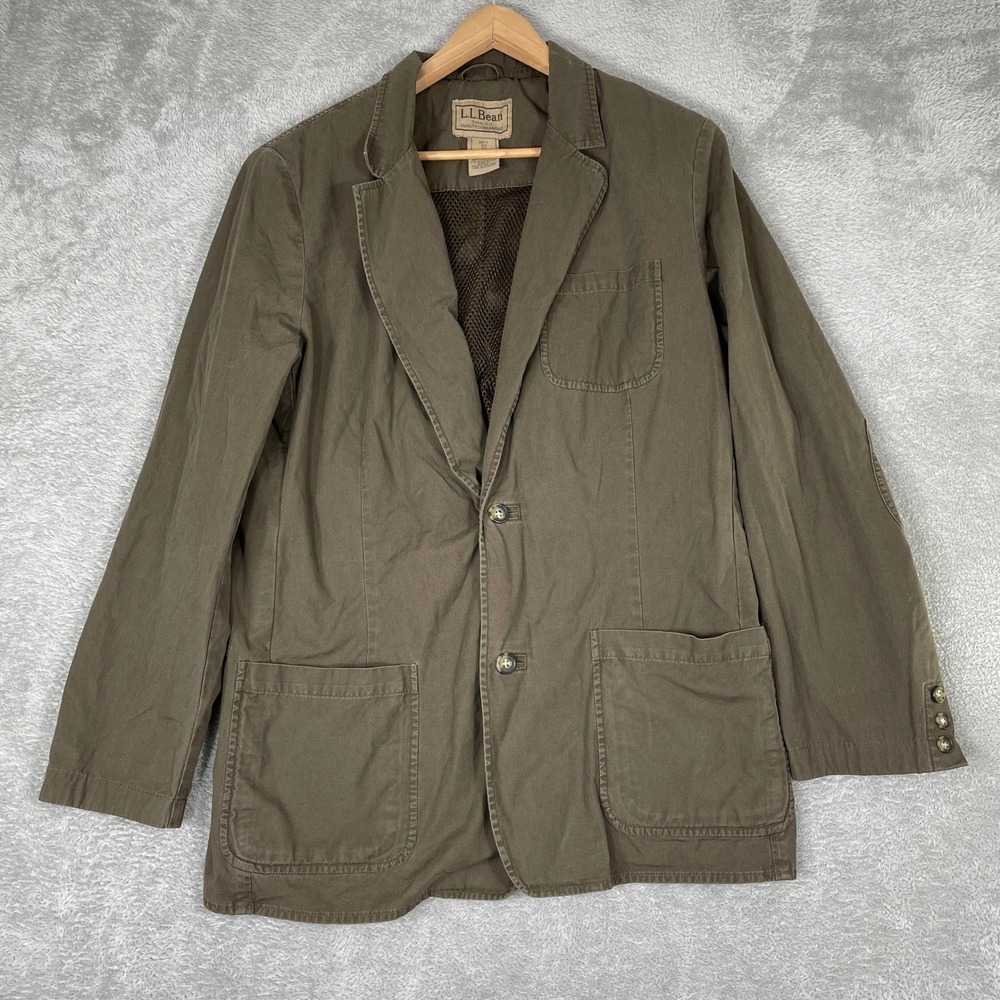 LL Bean Field‎ Jacket Mens 40 Brown Cotton Canvas Blazer Elbow Patch Workwear